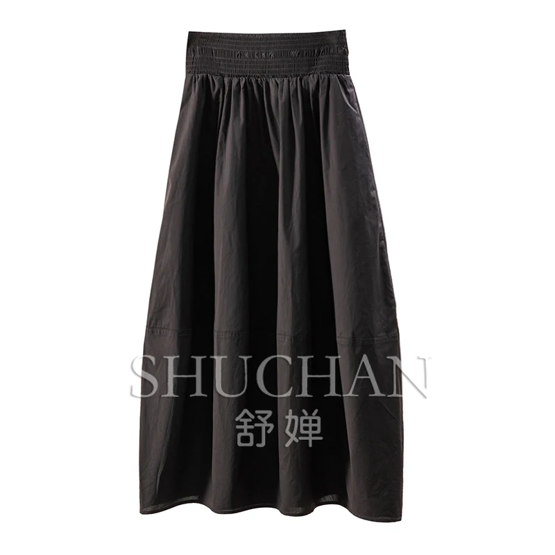 

High Waist Wide Edge Pleated 100 Combed Cotton Bud Skirt Women 97A8 Long Skirts for Women