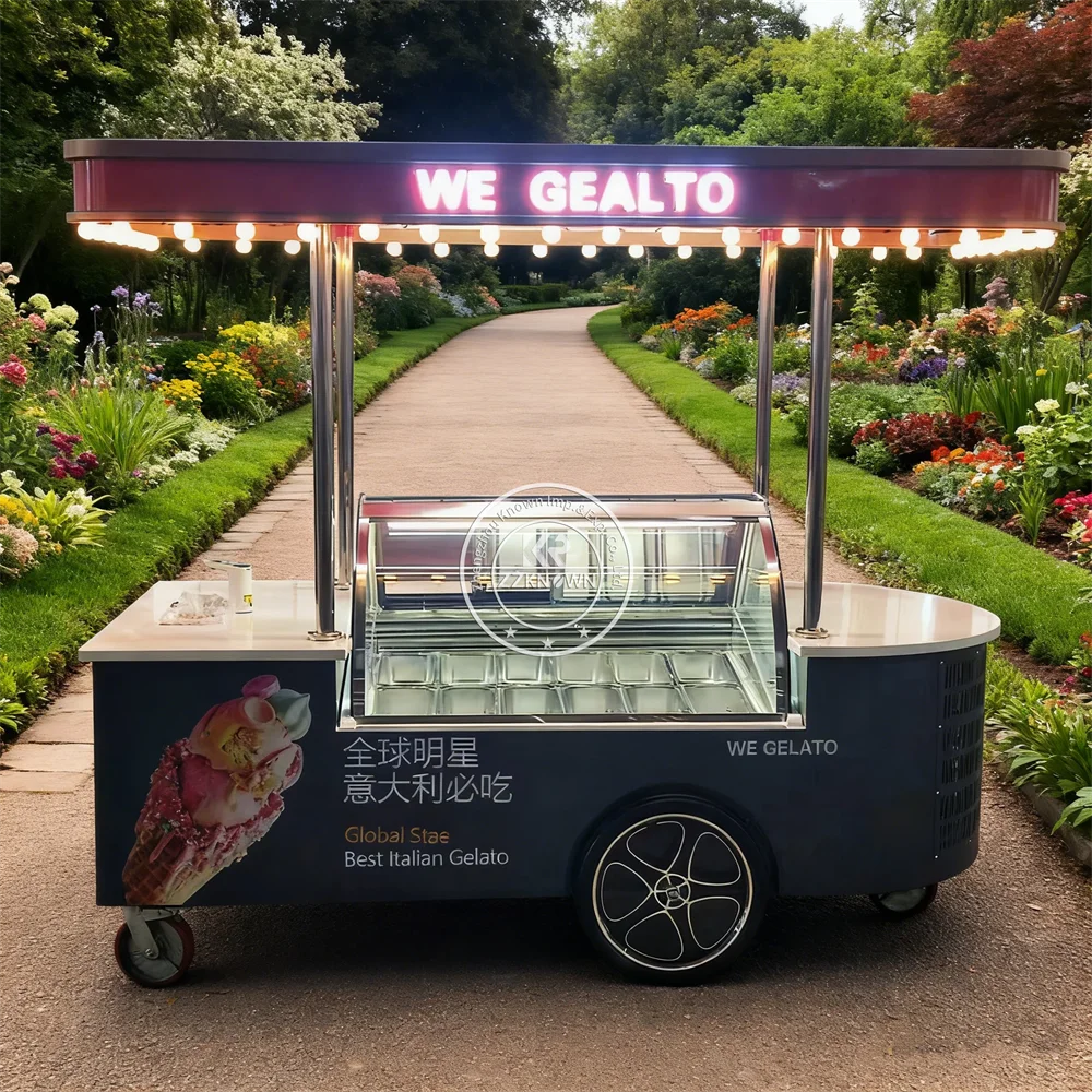 Custom Mobile Snack Food Trailer Refrigerator Outdoor Portable Ice Cream Cart Electric Ice Cream Cart with Cooling