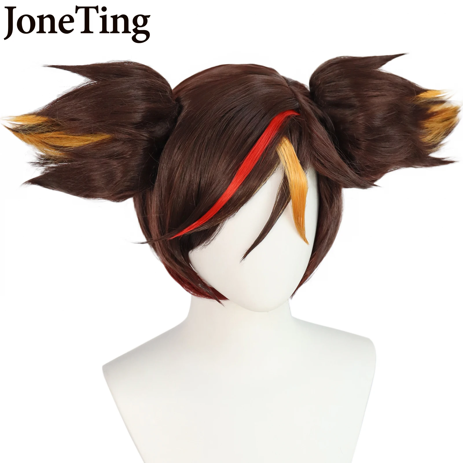 JT Synthetic Xinyan Cosplay Wig Game Genshin Impact Short Brown Gradient Wig with Bangs Heat Resistant Fiber Role Play Halloween