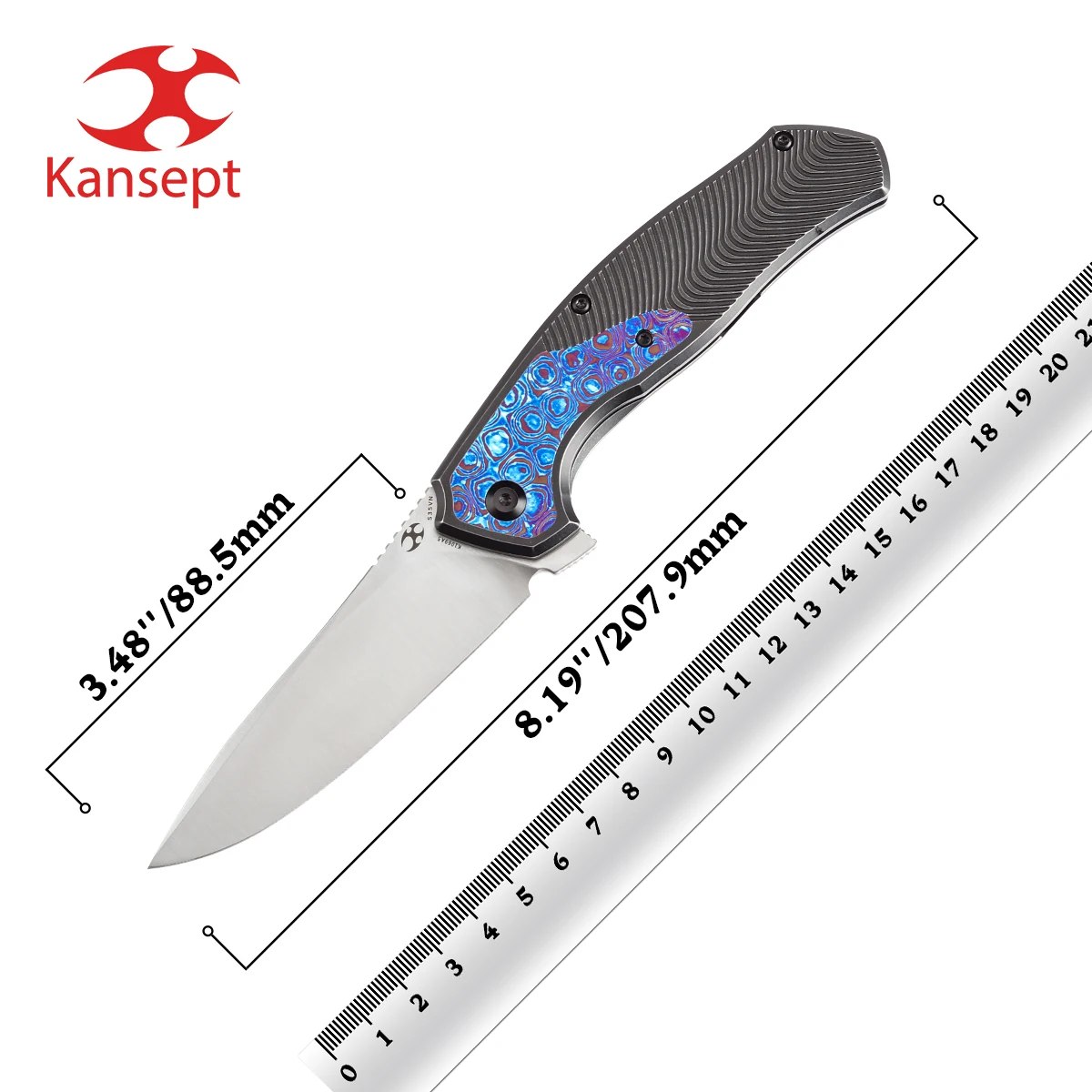 Kansept HAVØRN K1069A5 Pocket Folding Knife Stonewashed CPM S35VN + Blackwash Titanium + Timascus Inlay + Timascus Clip Handle