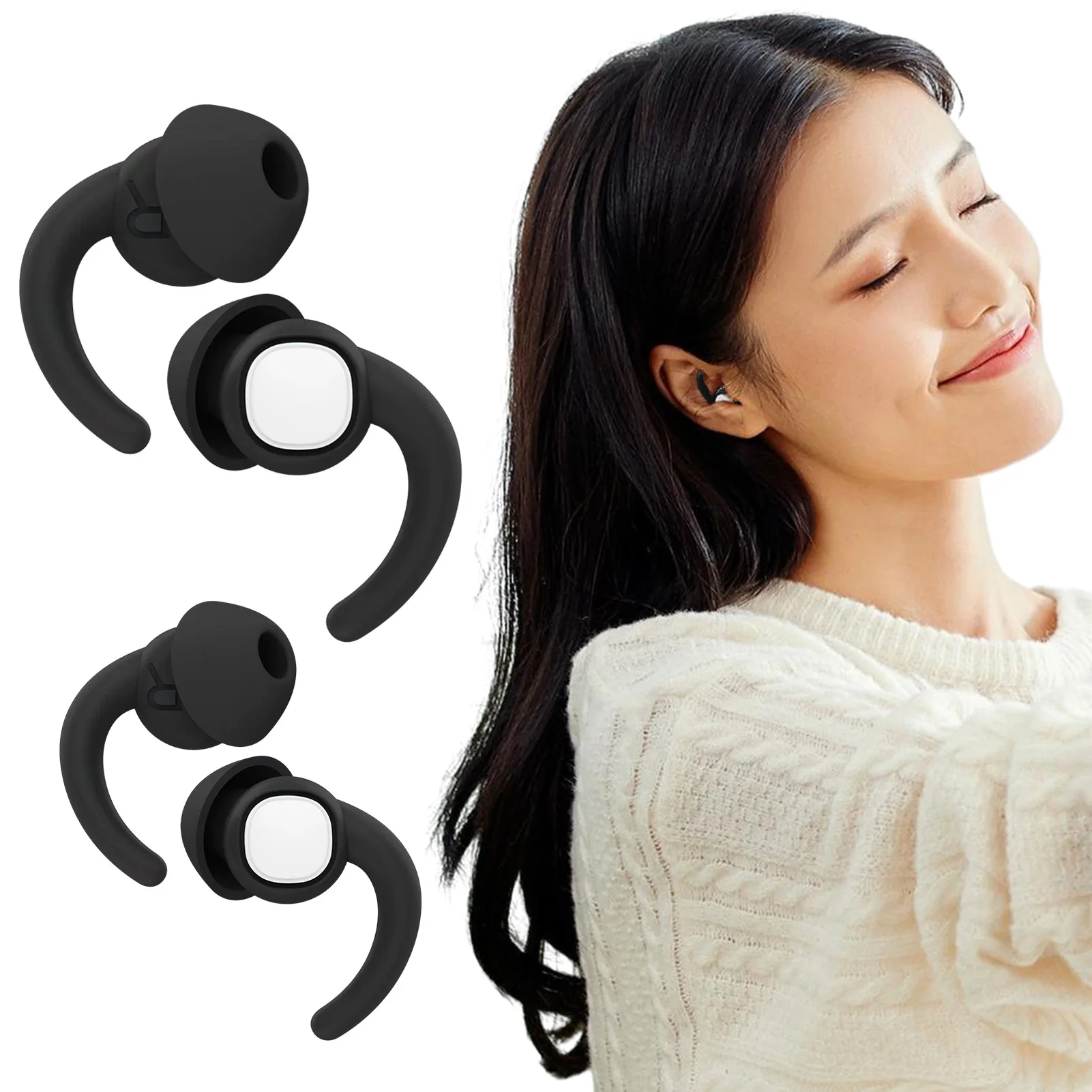 2pairs Flights Snoring Work Black Soft Silicone Swimming Noise Cancelling Concerts Reusable Ear Plugs Study Travel For Sleeping