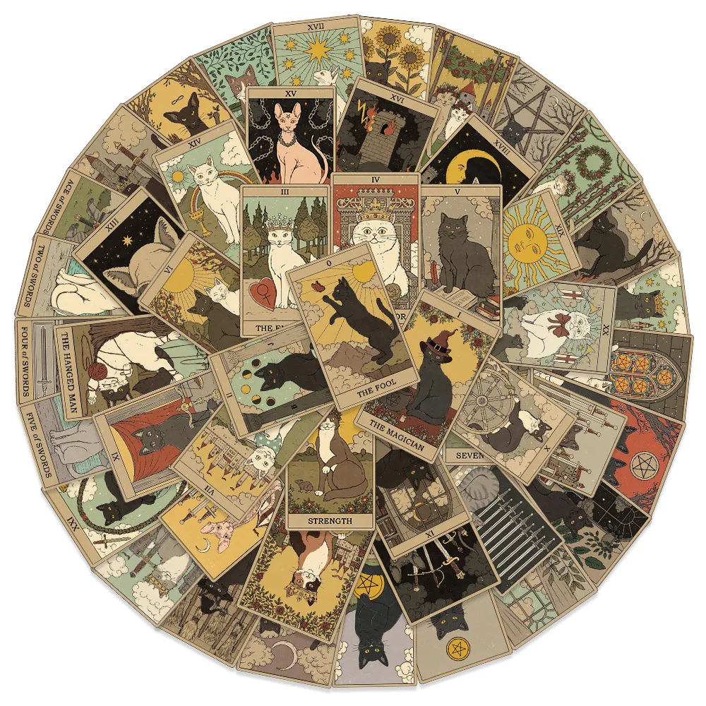

72PCS Vintage Classic Cat Style Tarot Stickers Decoration Decals Toy DIY Laptop Skateboard Waterproof Retro Sticker Packs