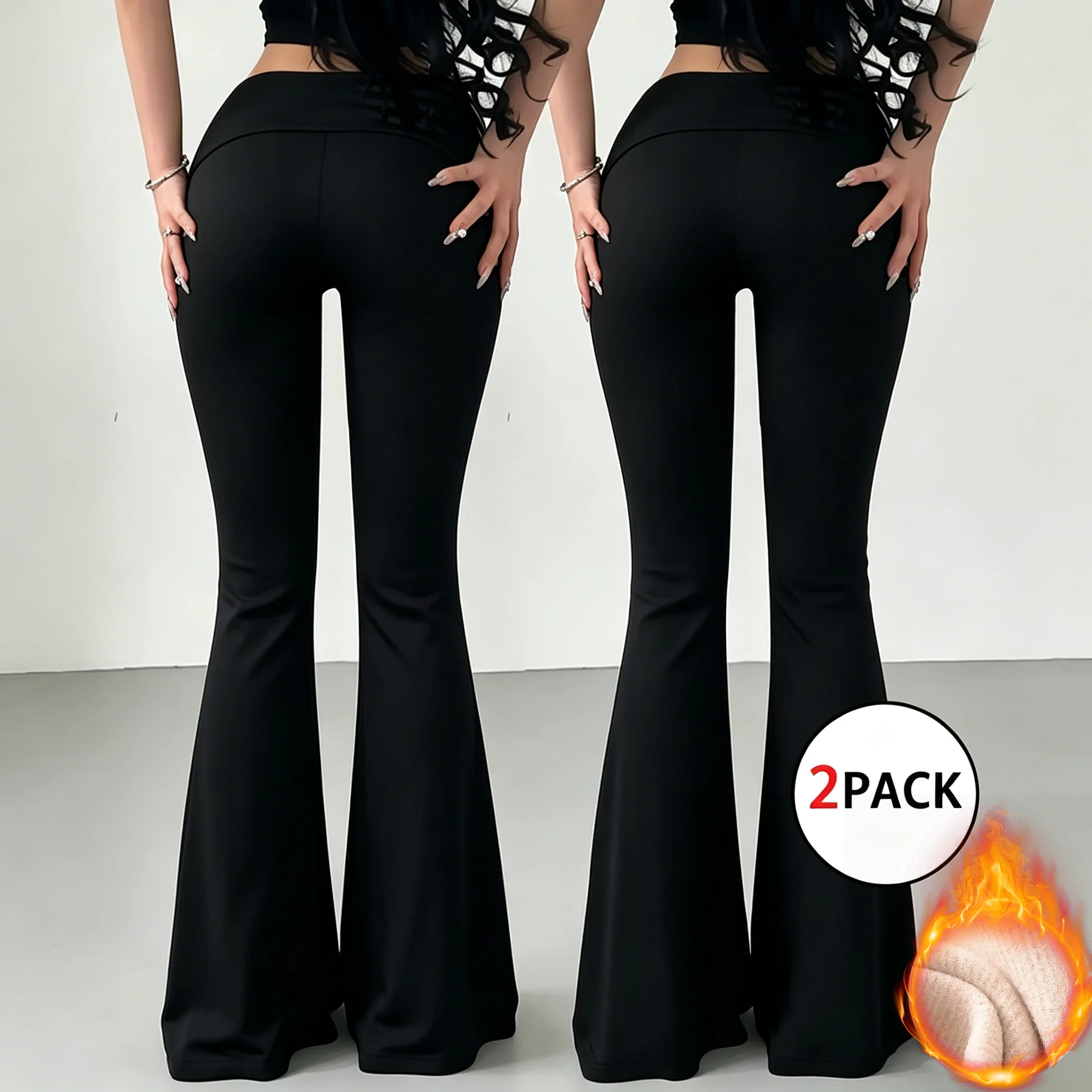 2pcs women's padded lined velvet sweatpants straight wide-leg pants