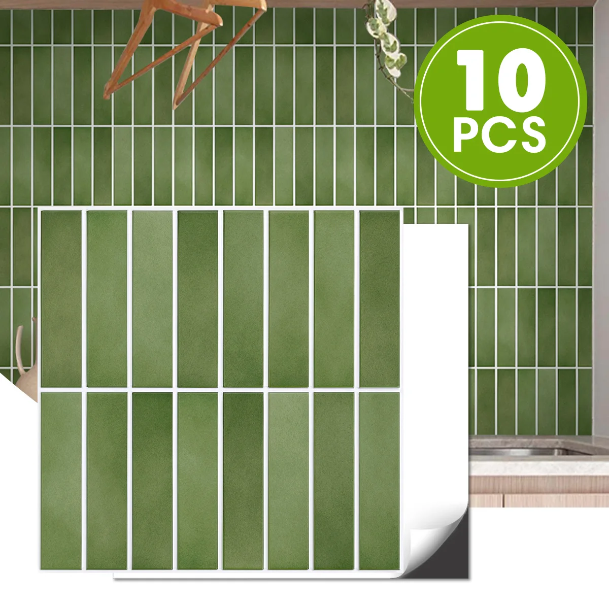 

Самоклеящаяся, 11,8 x 11,8 дюйма, 10 шт., 3D ПВХ, зеленая линейная мозаичная настенная панель Kiwi, водонепроницаемая, для стены ванной комнаты, украшения для автофургона