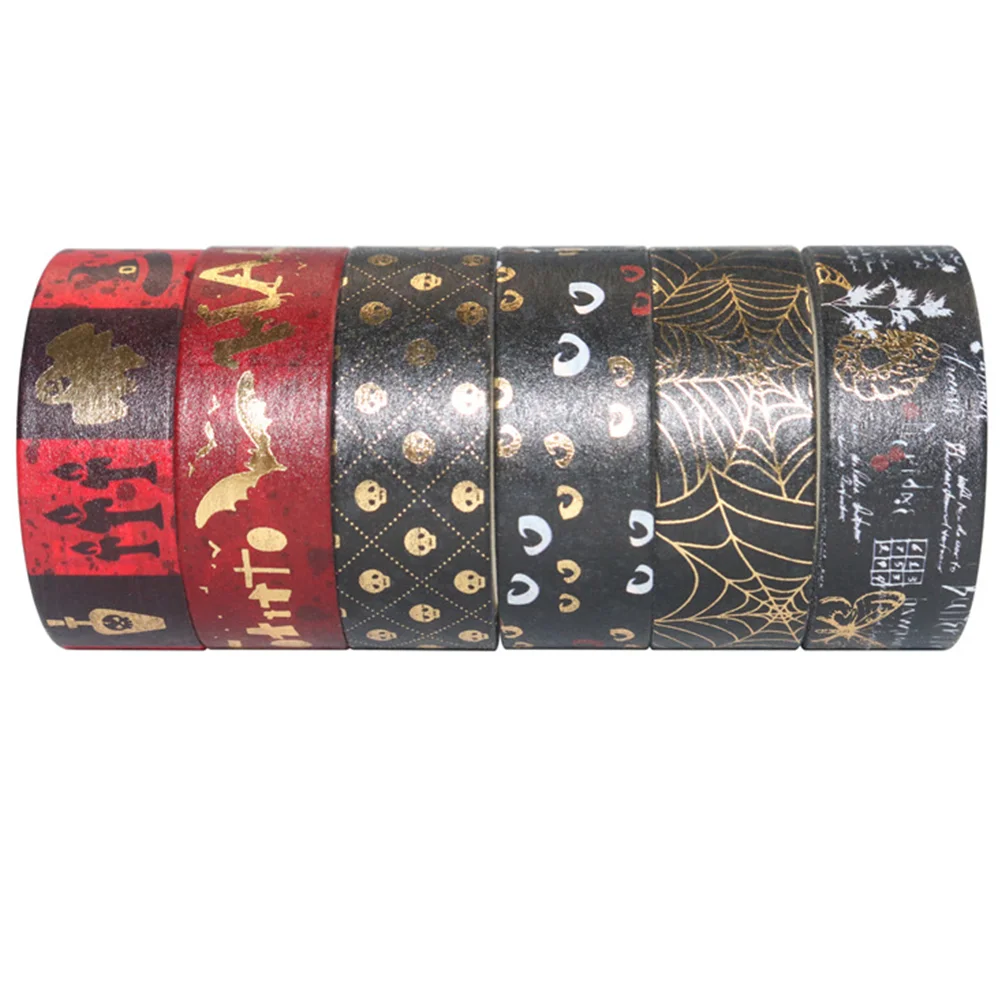 6 Pcs Halloween Foil Stamping Washi Tape Party Favors Gifts Paper Orange Decor Bronzing