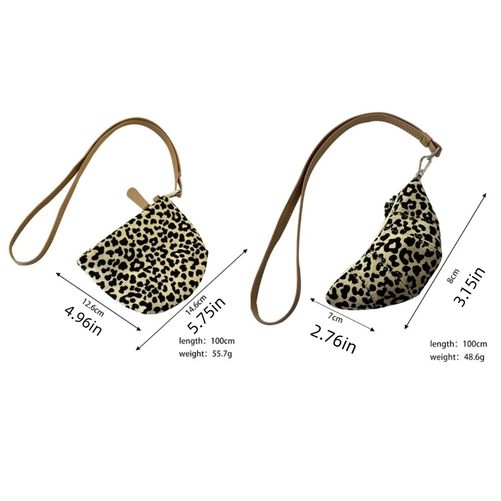 Suede Leopard Print Hanging Neck Bag Croissant Handbag Coin Purse with Lanyard Y2K Korean Style Lipstick Earphone Pouch Woman