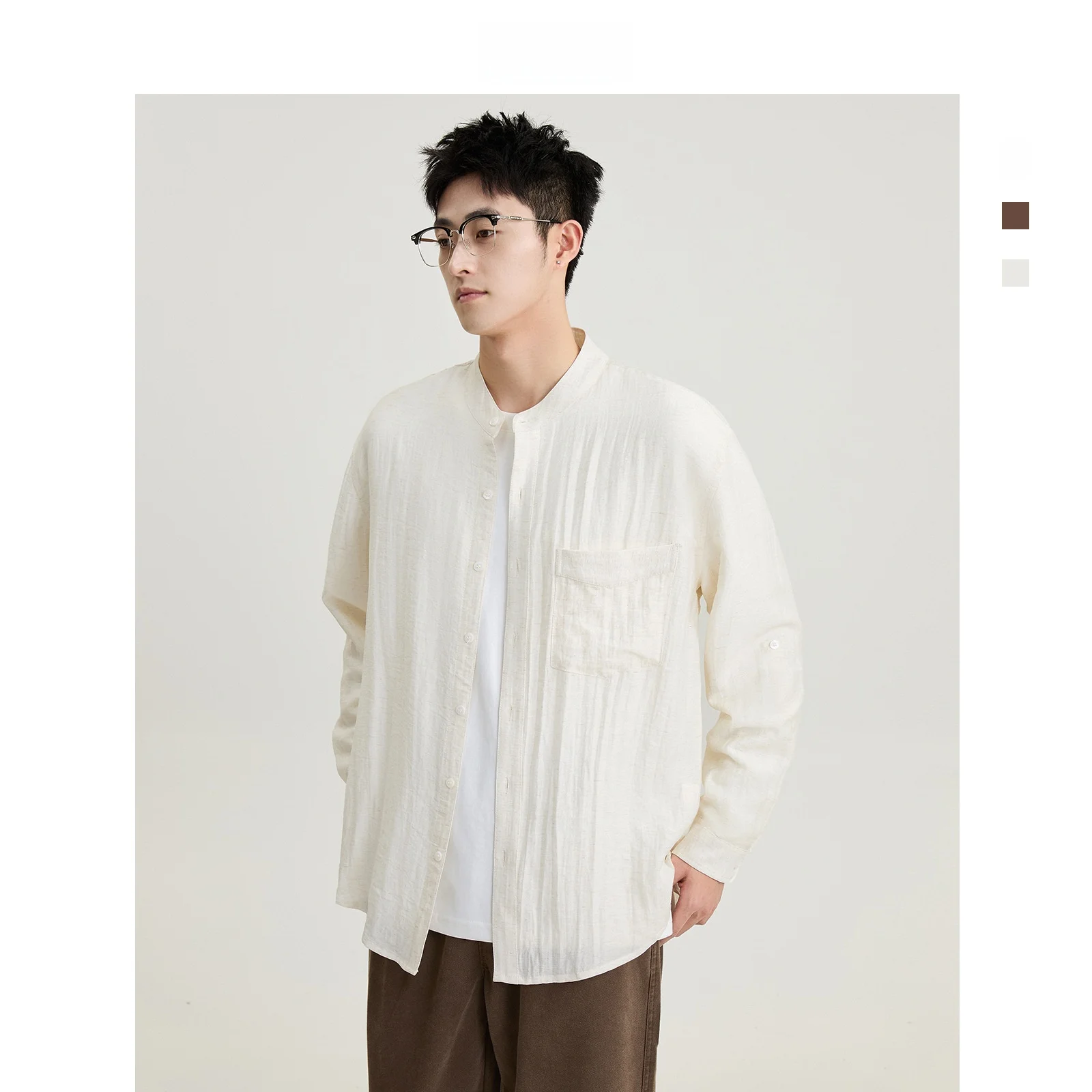 

New Wealthy Style Summer Men's Shirt Thin Linen Breathable Casual Loose Fit Long Sleeve Simple Design Color