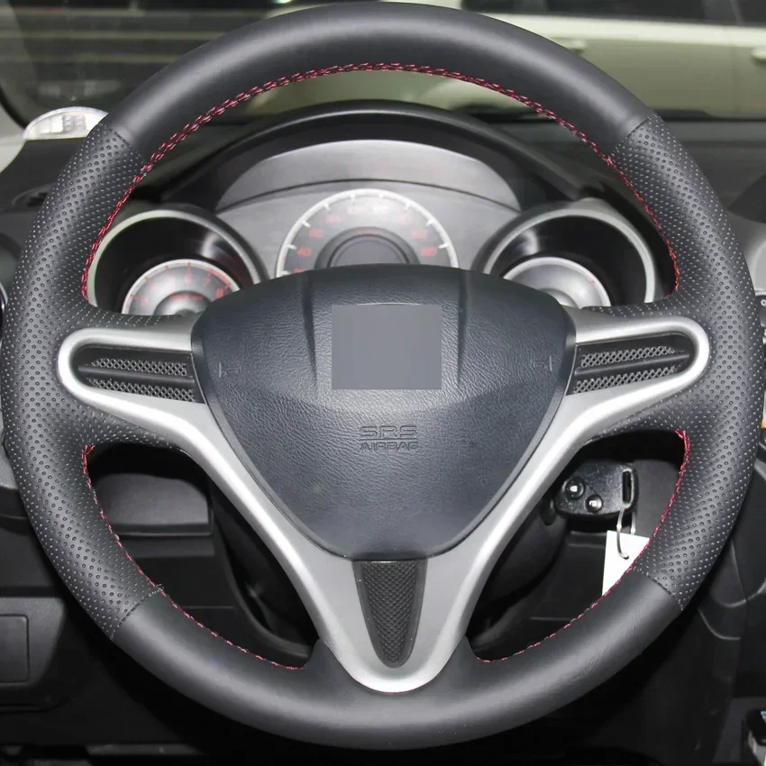 Black Artificial Leather No-slip Car Steering Wheel Cover for Honda Fit City 2009-2013 Jazz 2009-2013 Insight 2010-2014