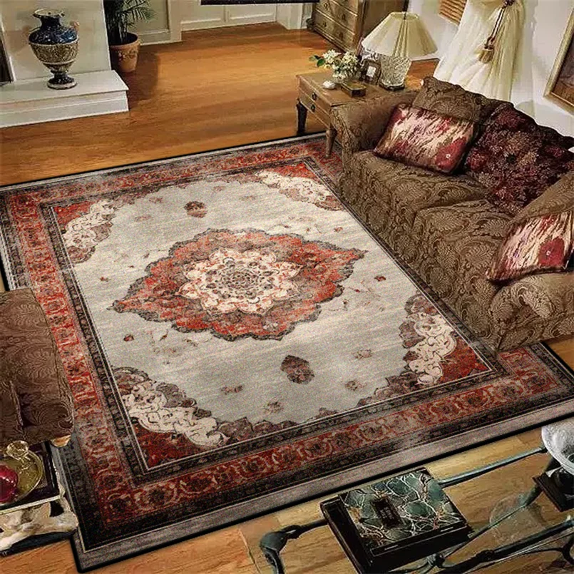 

Персидский ковер для гостиной, европейский стиль, ретро-украшение, диван, нескользящий легко чистящийся ковер, офисные журнальные столики, моющийся напольный коврик