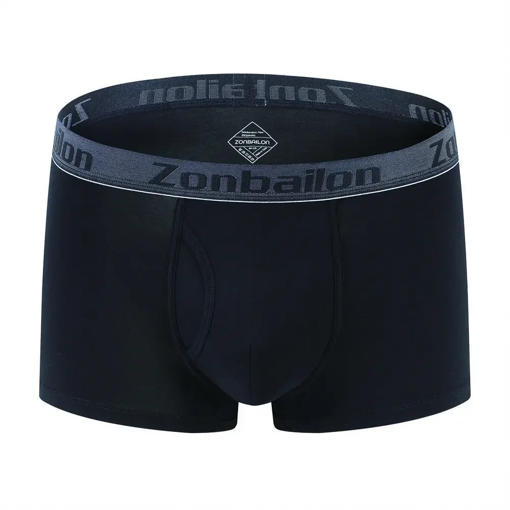 Jinshi Mens Bamboo Trunks Short Boxer Briefs Open Fly Big Pouch Comfortable Breath Soft Underwear