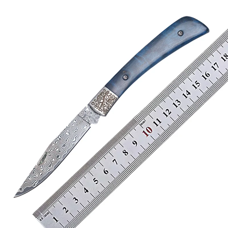 

J151 Outdoor Camping Folding Knife Damascus Blade Stable Wood Handle Pocket Survival Tactical Hunting Utility Knives EDC Tools