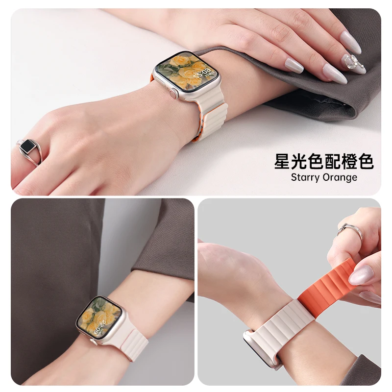 Silicone Magnetic Strap For Apple Watch Bands 46mm 45mm 38 44mm 49mm 40 42mm 41mm Bracelet iWatch Series ultra 2 10 9 6 5 7 8 se