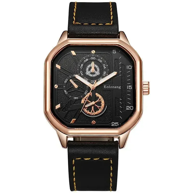 Relojes de cuarzo para hombre, reloj de negocios con esfera de aleación, correa de cuero PU, reloj deportivo cuadrado, reloj de pulsera negro fresco