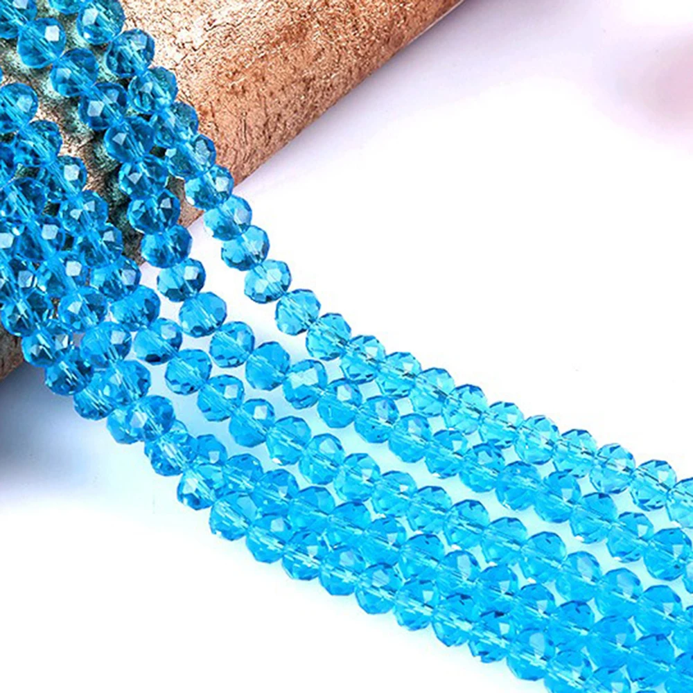 6 8 10mm 1Strand 5Strands Glass Faceted Clear Blue Crystal Style Bead Loose Beads Strand for Jewelry Beadwork TMB10