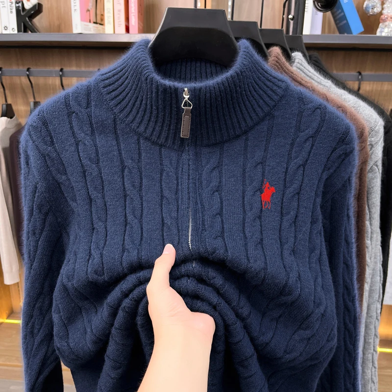 Hochwertiger Herren-Pullover Designer-Marke Klassischer Paul Pony Bestickter Reißverschluss Stehkragen Herbst Winter Koreanischer Lässiger Strickpullover – Detail 21