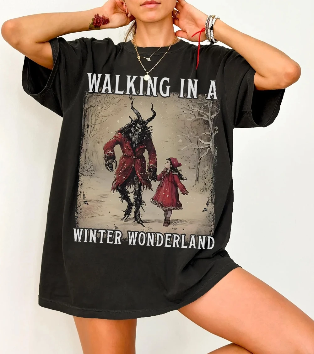 Krampus Winter Wonderland T Shirt Creepy Dark Holiday Horror Weirdcore Yule Shirt Wonderland Christmas Short Sleeve Men Women