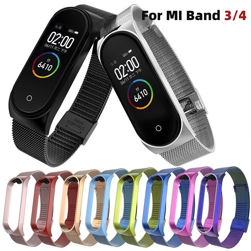 Mi band 4 3 Metal Strap wrist band Bracelet for Xiaomi MiBand 3 4 Screwless Xiomi Mi Band 3 black siliver gold metal