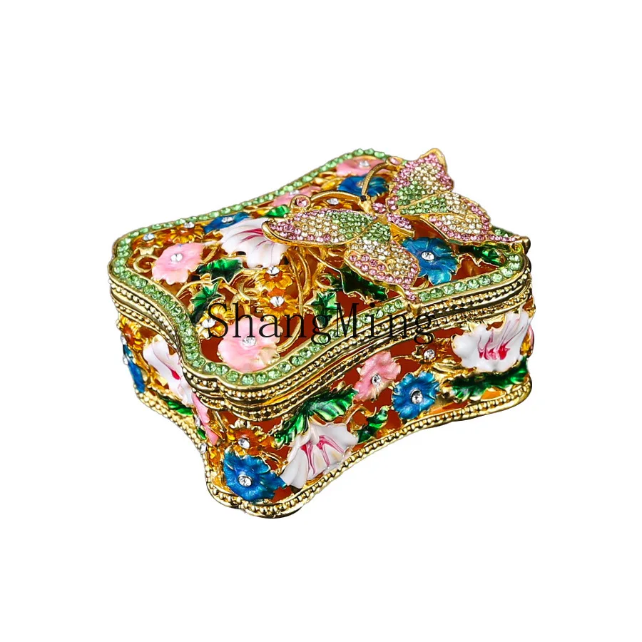 

DSA Butterfly Rose Diamond-encrusted Square Hollow Jewelry Box Delicate Storage Flip Storage Ornament