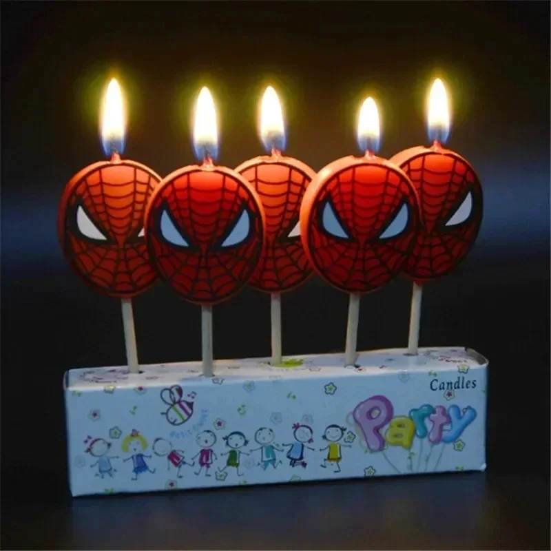 5 unids/set de velas de Marvel Spiderman, figuras de Anime, decoración para fiesta de cumpleaños para niños, velas temáticas de Hulk, regalo de ducha para niños