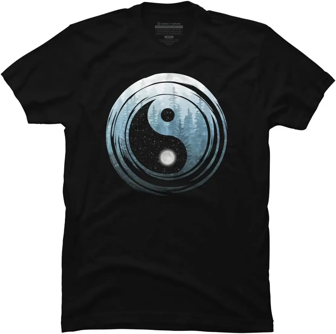 Design By Humans Men's Yin Yang Misty Forest Night by Maryedenoa T-Shirt - -