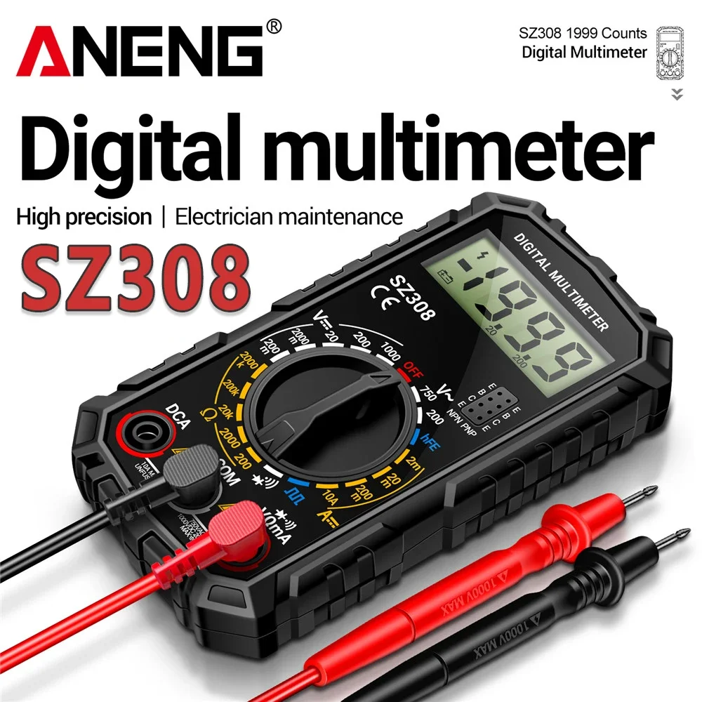 

ANENG AC/DC Voltage 10A Current Multimeters Square Wave Digital Tester 1999 Counts HFE Triode Buzzer Multimeter Meter Tool SZ308