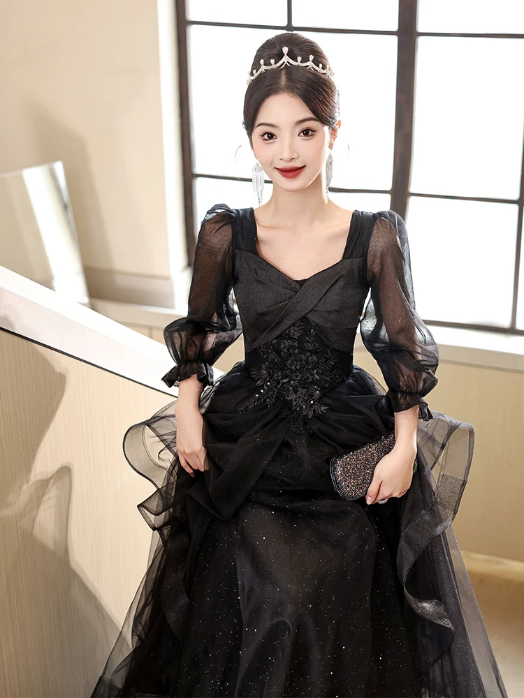 

Ele Bla Evening Gown for Women mid Waist Long Sve Floor Length Par Dr Luxury Sensation High Quali Summer New ...