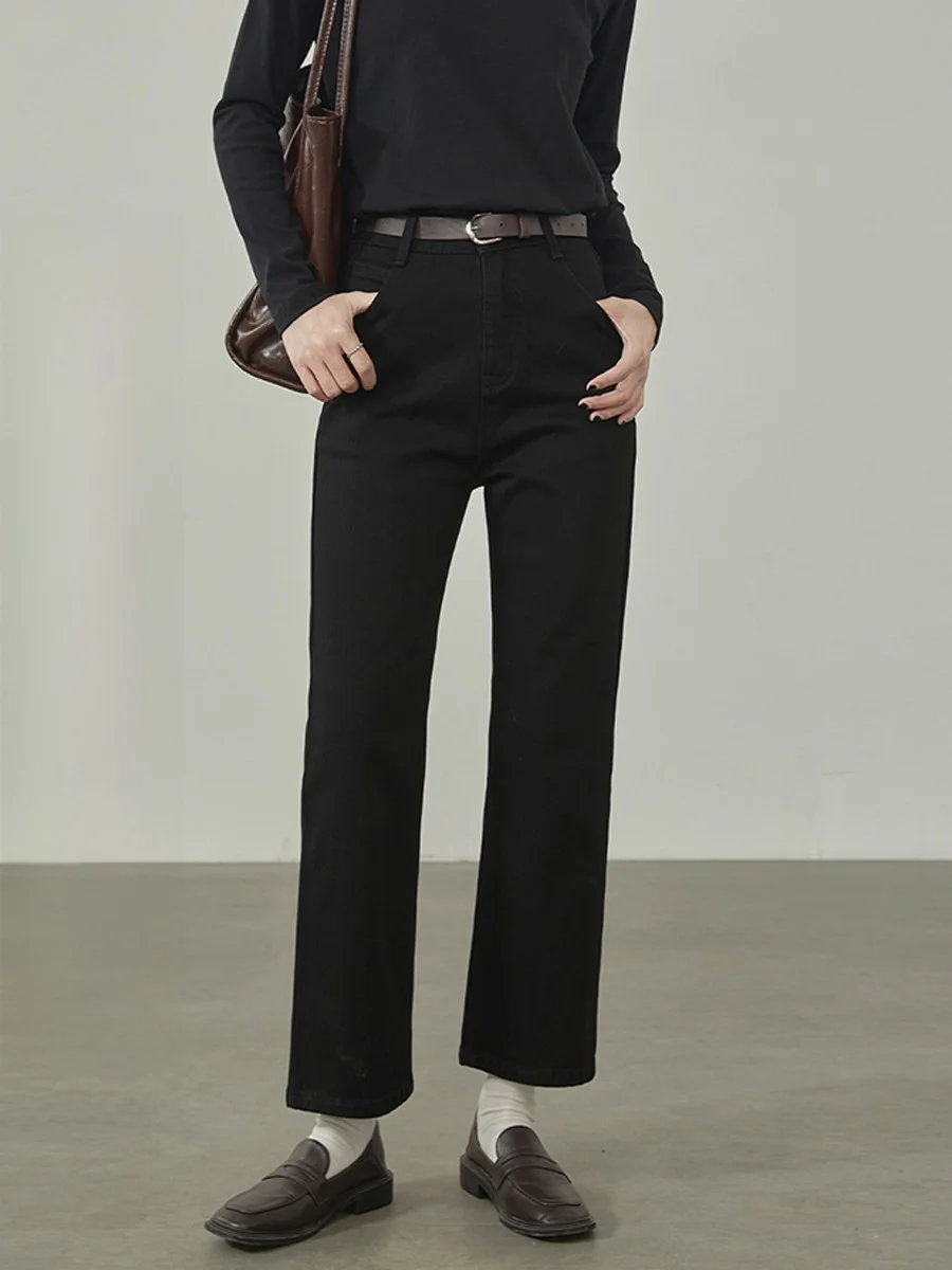 

Джинсы женские прямые с высокой талией, весна 2026, универсальный дизайн, стройнящие, из смесового хлопка, комфортная посадка