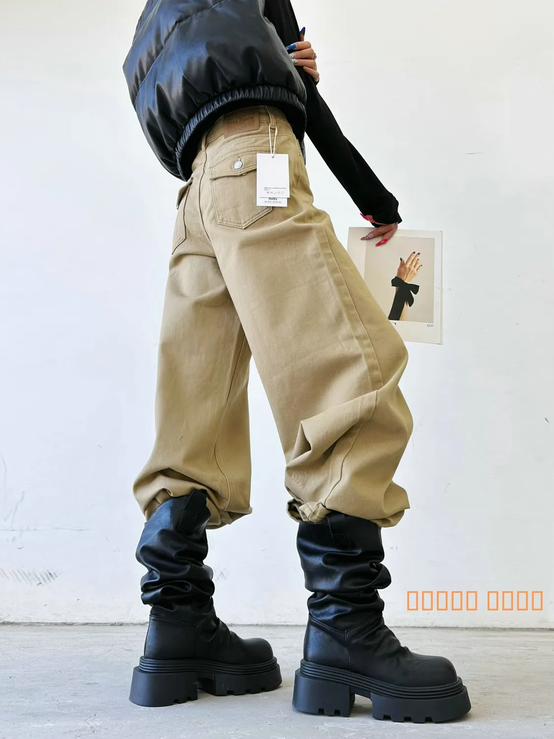 

Джинсы с высокой талией и широкими штанинами для женщин, повседневные брюки на весну, удлиненные, прямого кроя, свободные, из денима, для работы