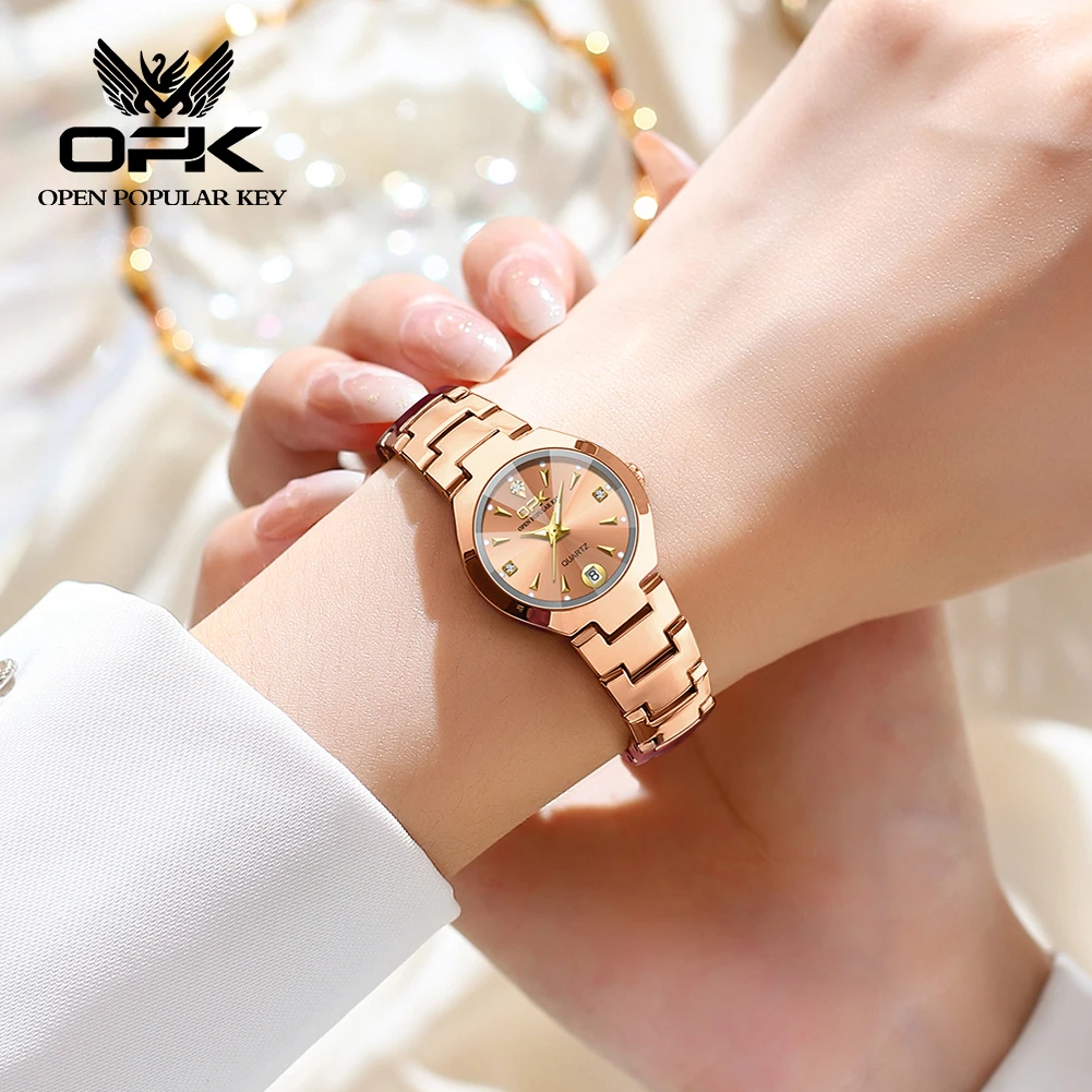 OPK Women Watch Luxury Brand Dress Ladies Wristwatch Waterproof Luminous Calendar Stainless Steel