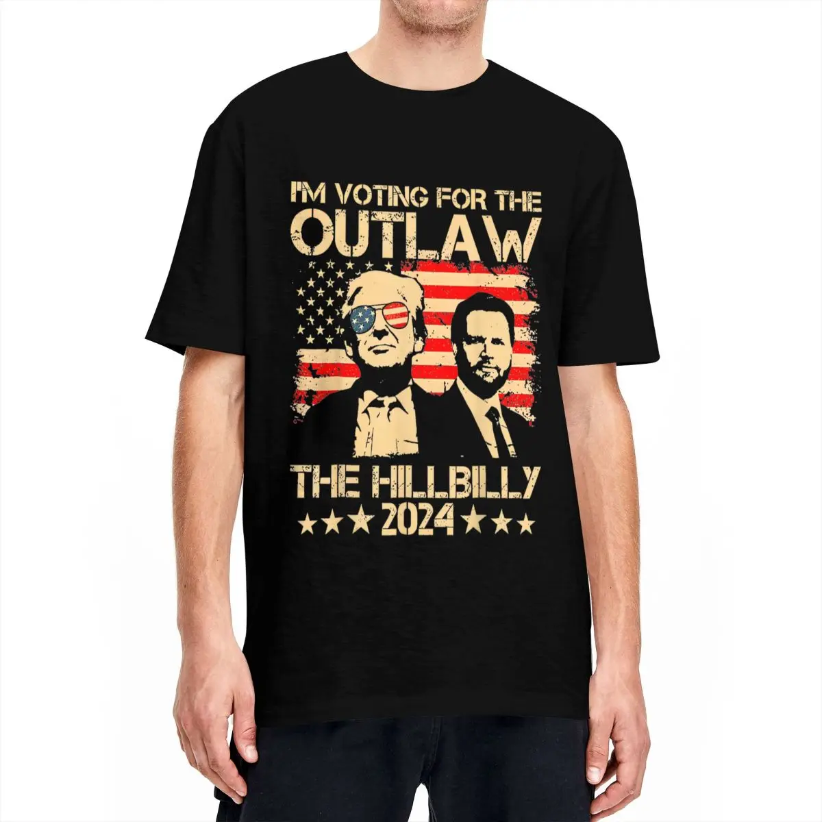 Streetwear Trump Vance 2024 Outlaw Hillbilly Vintage USA Flag Tshirts Men Round Neck Short Sleeve Tops Cotton Summer Clothing