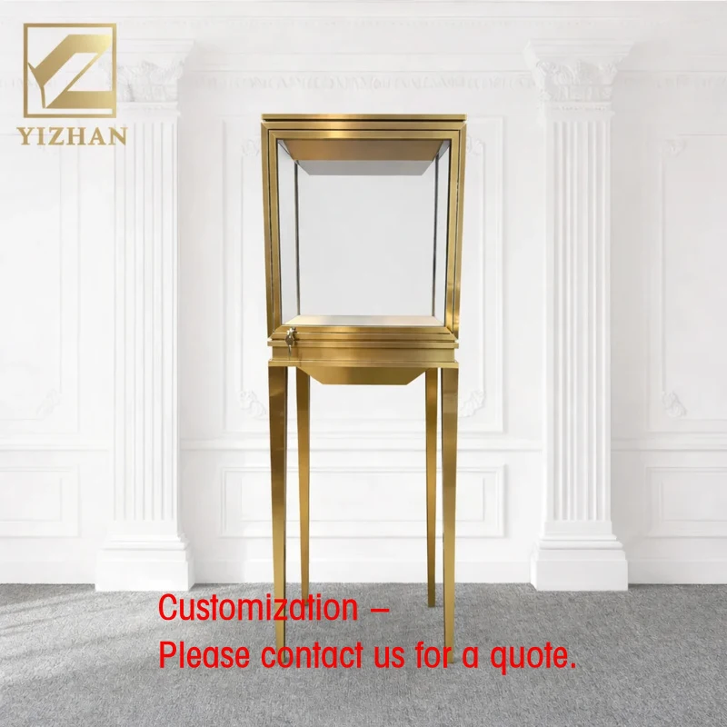 

custom.Luxury Modern Stainless Steel Jewelry Display Cabinet LED Lights Electronic Lock Curved Glass Tower Showcase Eco-Fr