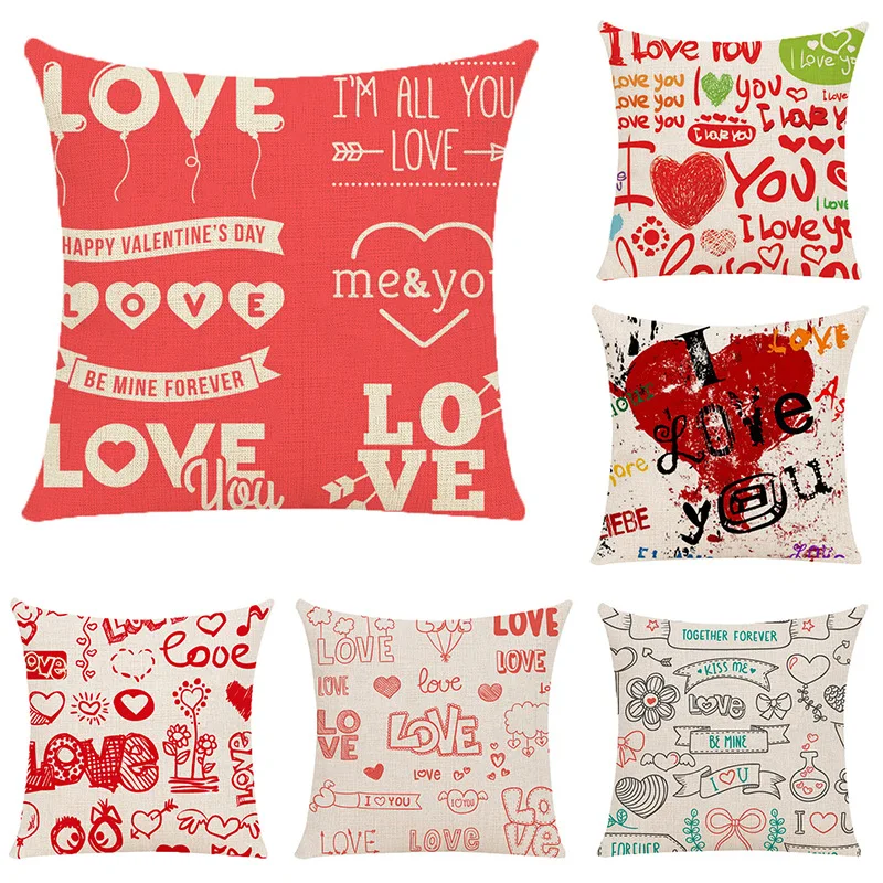 

Romantic Word Pillow Case Cute Lovers Cotton Linen Pillowcase Home Decor Pillow Covers Decorative Room Aesthetics 45x45 Sofa