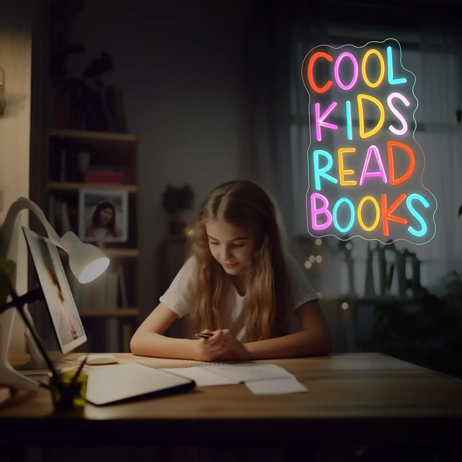 Cool Kids Read Books insegne al Neon libri luce al Neon per sala lettura Hanging Decora Library Classroom Read Corner Decor