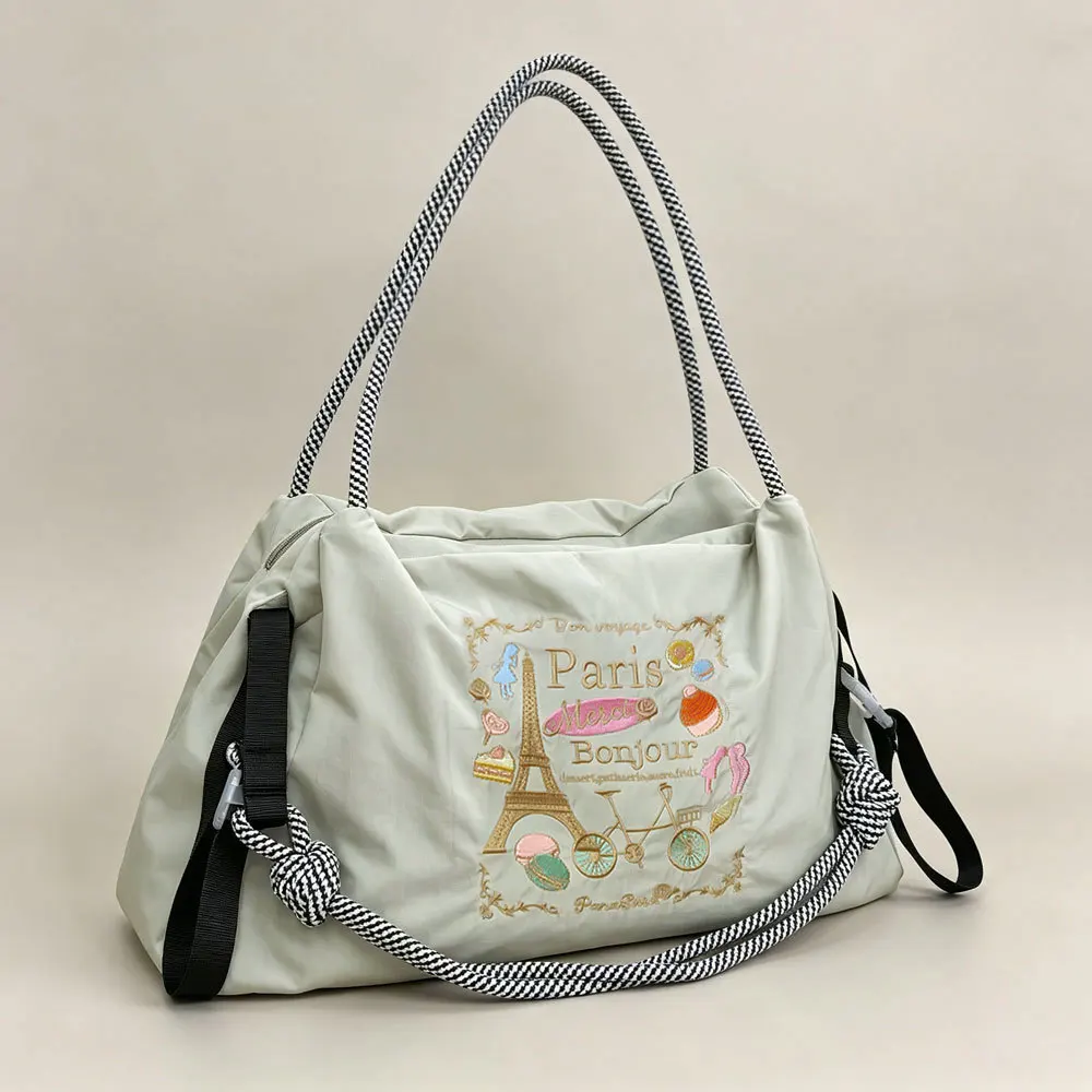 Embroidery pattern large capacity tote bag, women's light shoulder messenger bag, commuter travel shopping bag