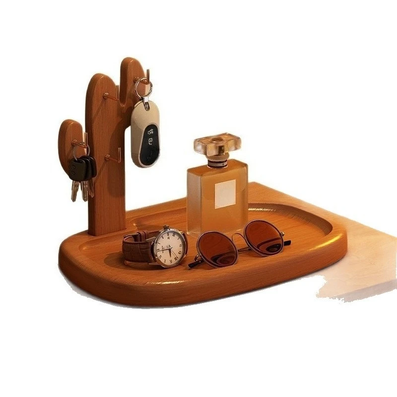 Wooden Entryway Key Holder Tray Desktop Jewelry Organizer Stand Countertop Necklace Watch Ring Storage Display Rack
