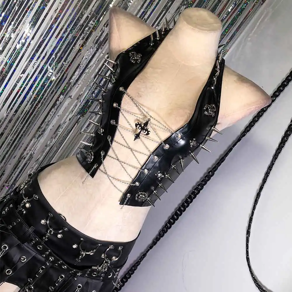 

Grunge Eco Y2K TOPS Goth Hand Made DIY Punk Rock Cross E-Girls Club Wear Gothic Tank Vintage Harajuku Kawaii Studded Rivet Emo