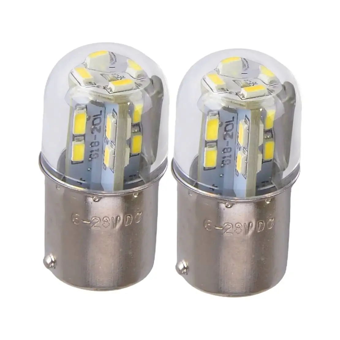 2Pcs White Car Led Tail Brake Turn Signal Indicator Warning Light Lamp Bulb BA15S 6V-28V 6000-6500K fit for Universal