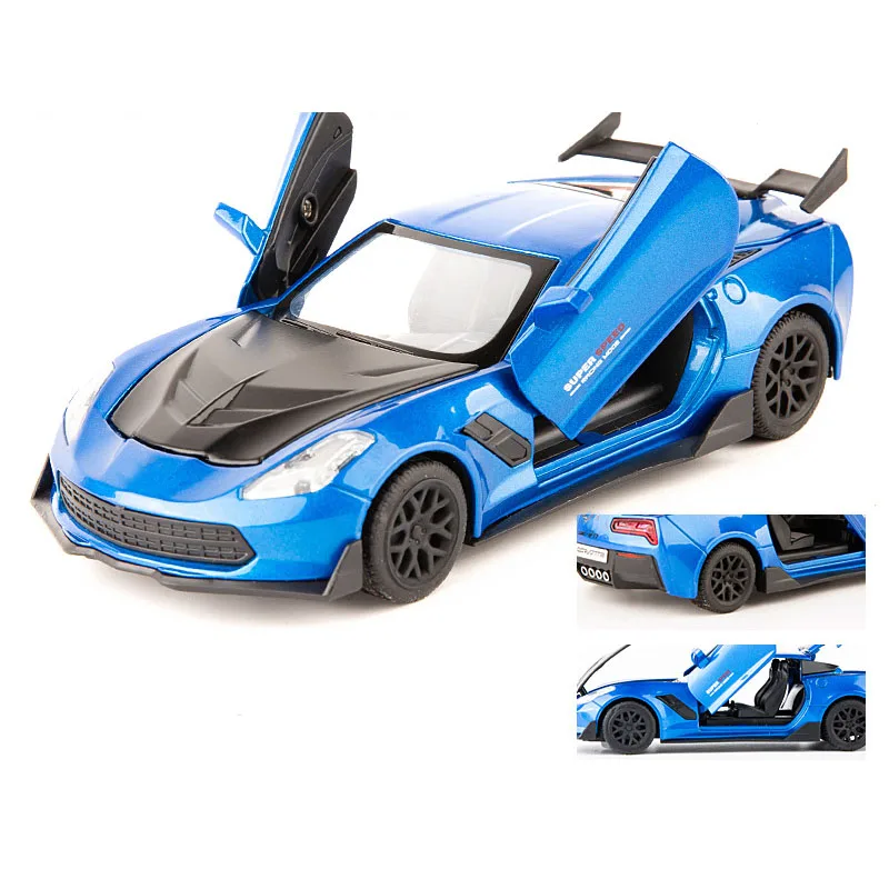 1:24 Alloy Die Cast corvette Toy Vehicle Simulation Sound Light Pull Back Collection Model Sports Car Toys