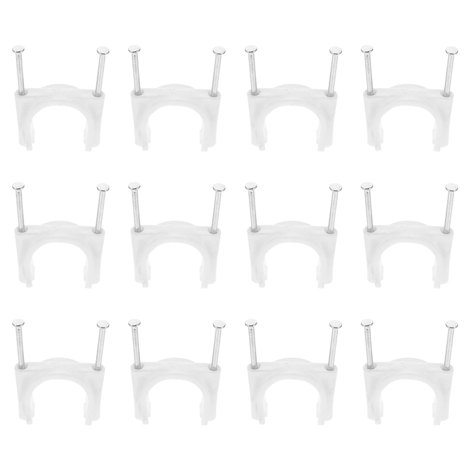 

25pcs Round Double Nail PVC Pipe Card Cable Clips 30mm White Wire Cords Clamp Organizer Wall Mount Home Office LED USB VGA