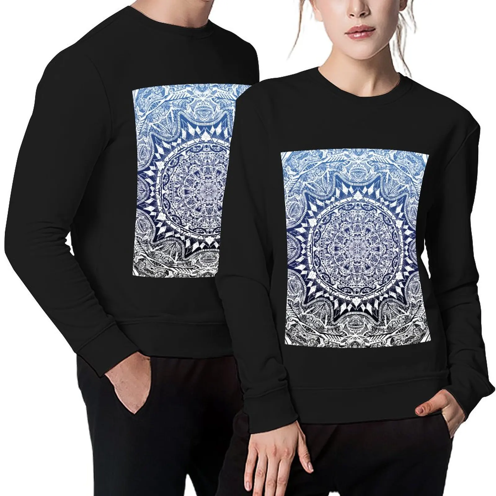 

Blue Gradient Mandala Pattern Pullover tracksuits aesthetic clothing korean clothes men clothing aesthetic sweatshirts