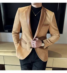 Suede Patchwork Men's Slim Fit Suit Blazer Korean Stylish Elegant Jacket Suit Blazer For Men Designer Luxury Dress Jackets 2025