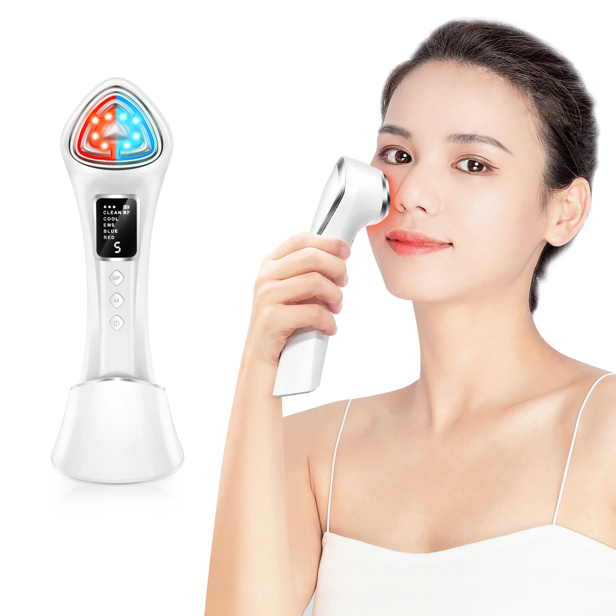 جهاز مكركرنت للوجه 5 في 1 مدلك الوجه العلاج بالضوء الأحمر جهاز التجميل للوجه والرقبة تجديد الجلد رفع