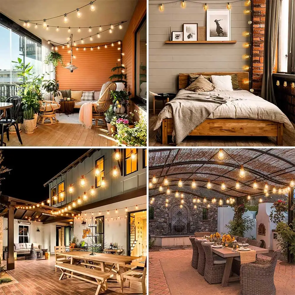 LED في الهواء الطلق سلسلة ضوء 12 فولت الناتج أضواء الفناء مع ST38 خمر لمبة بلاستيكية مقاوم للماء سلسلة أضواء معلقة للفناء الخلفي #6