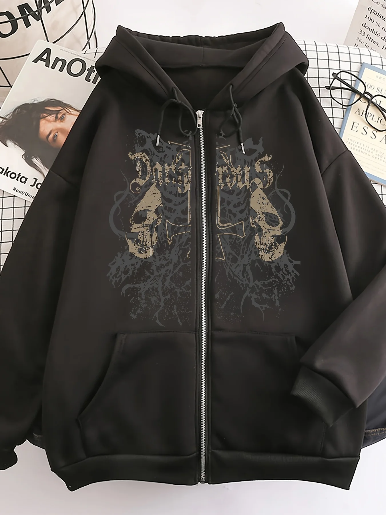 Moletom com capuz moderno e popular, estilo europeu e americano, para outono e inverno, forrado com fleece e mais grosso, cardigã unissex para casais, moletom feminino solto e casual, oversized, de manga comprida, com