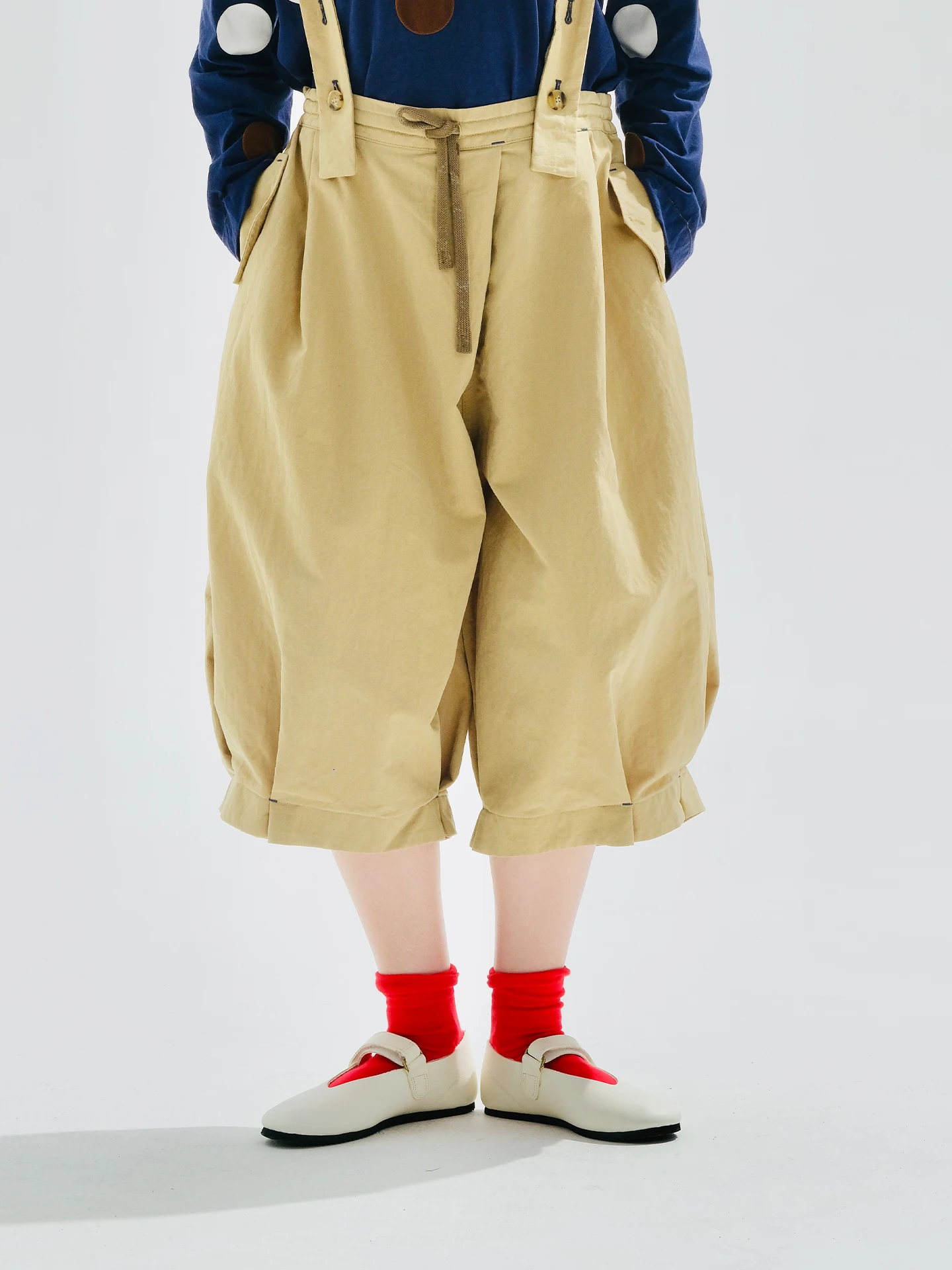Women's Khaki Loose-Fit Suspender Harem Pants with Drawstring Waist 255137
