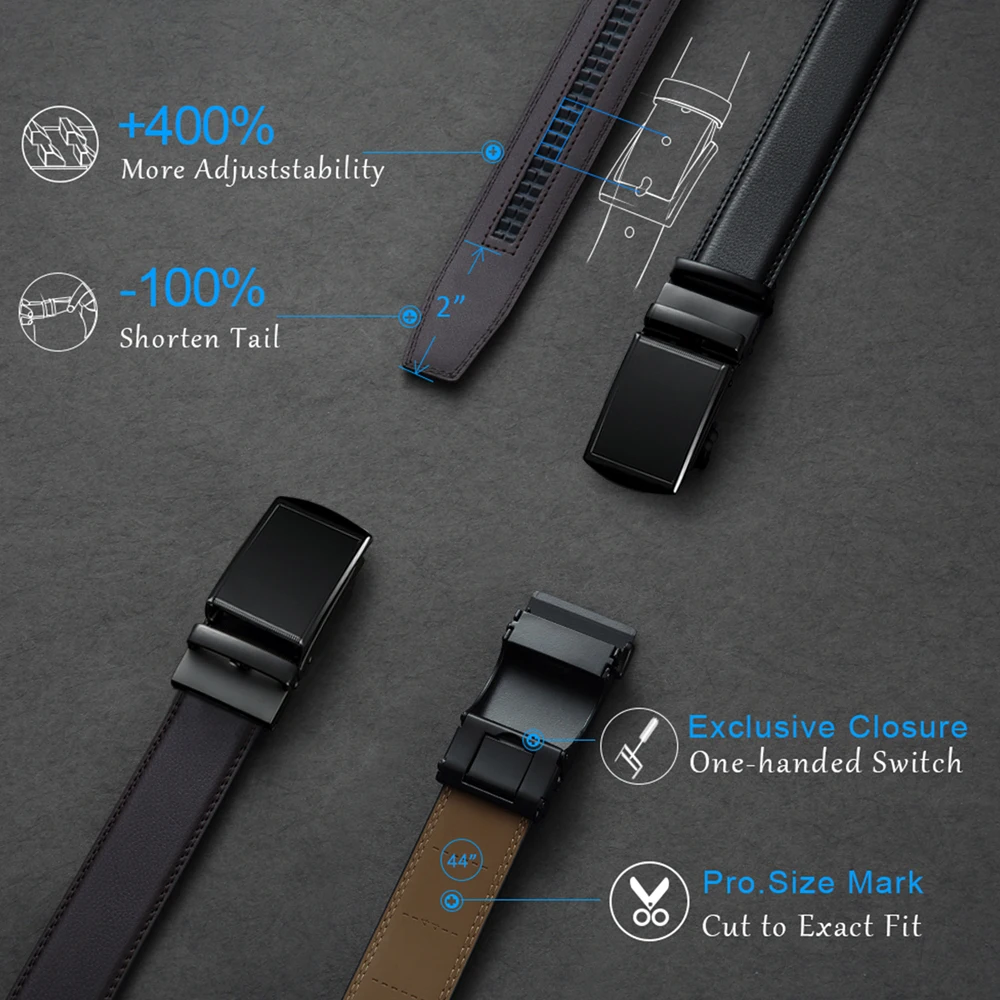 DOOPAI, cinturón de cuero para hombre, hebilla automática de Metal, cinturones de piel de vaca con trinquete para pantalones vaqueros, cinturones con correa de cuero genuino para pantalones de hombre