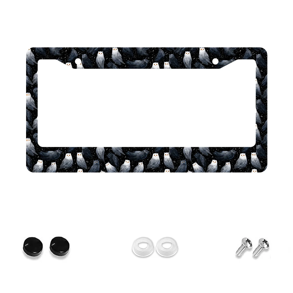 

1 шт. Черно-белая рама номерного знака с узором совы, 2 отверстия, алюминиевый материал, 6x12 дюймов, с набором винтов, ретро-новинка автомобиля D