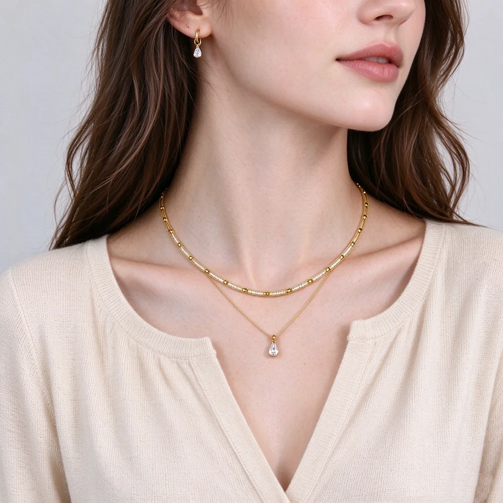 Newly launched women's fashionable CZ stone necklace, sparkling cubic zirconia geometric necklace, daily party neck jewelry