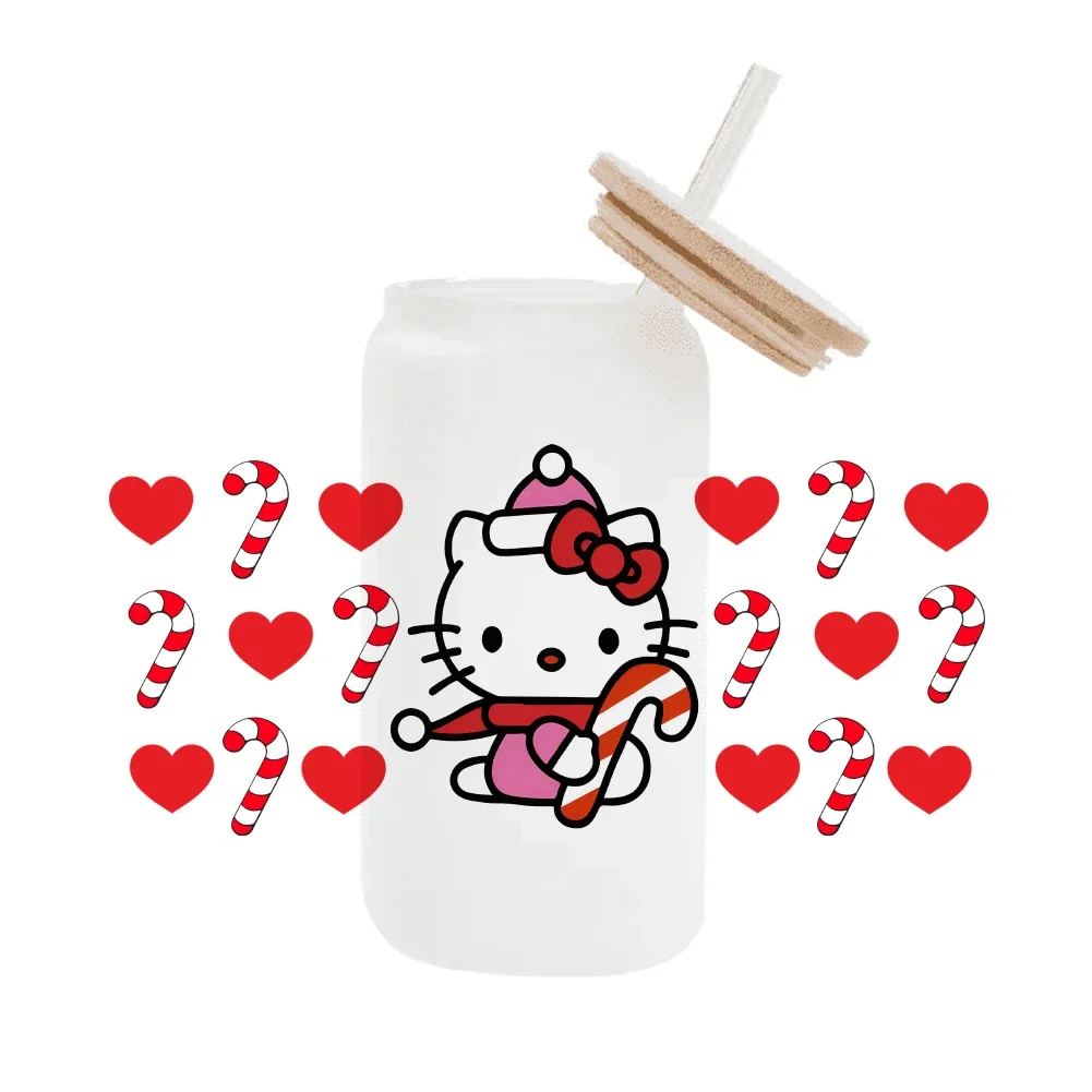 Christmas Sanrio Hello Kitty Newpumpkin Cartoon Uv Dtf Sticker Cup Mug Wraps Sticker Diy 3d Deca For 16oz Libbey Glass