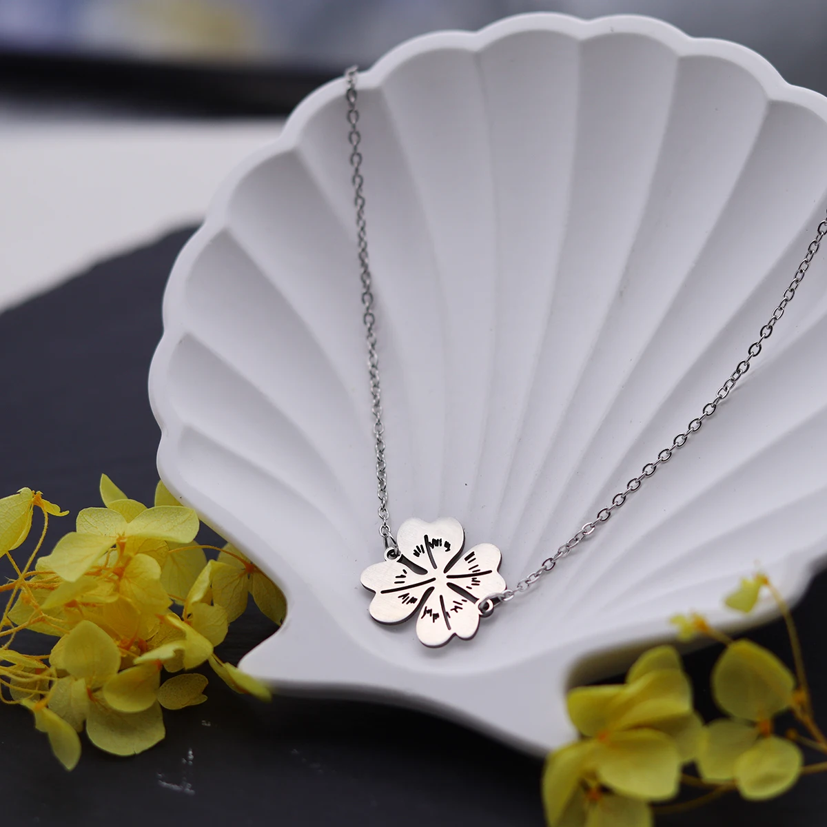 كينيتيال قلادة من الفولاذ المقاوم للصدأ للنساء رجل عاشق زهرة يترك الذهب اللون قلادة قلادة مجوهرات الخطوبة #4